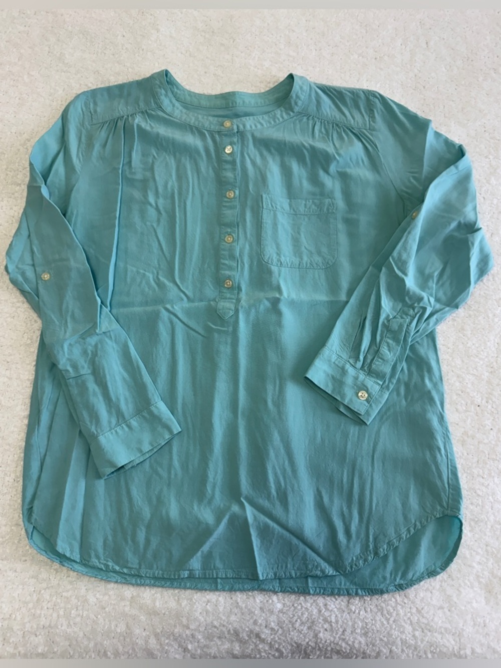 LOFT Women's Teal Round-Neck Button Front Blouse